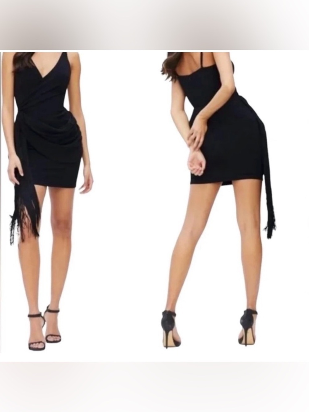 Dress the Population Black Alida Crepe Fringed Cocktail Mini Dress